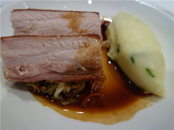 pork belly with cabbage and champ